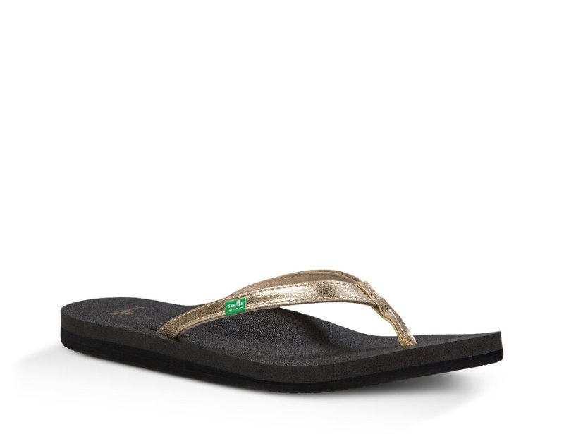 Sanuk Womens Yoga Joy Metallic Black / Gold Flip Flops | OFYDTS710